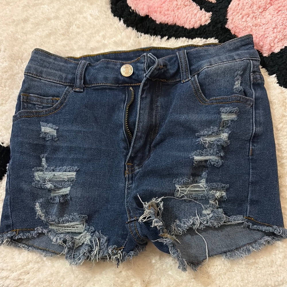 SHEIN Blue Distressed Jean Shorts